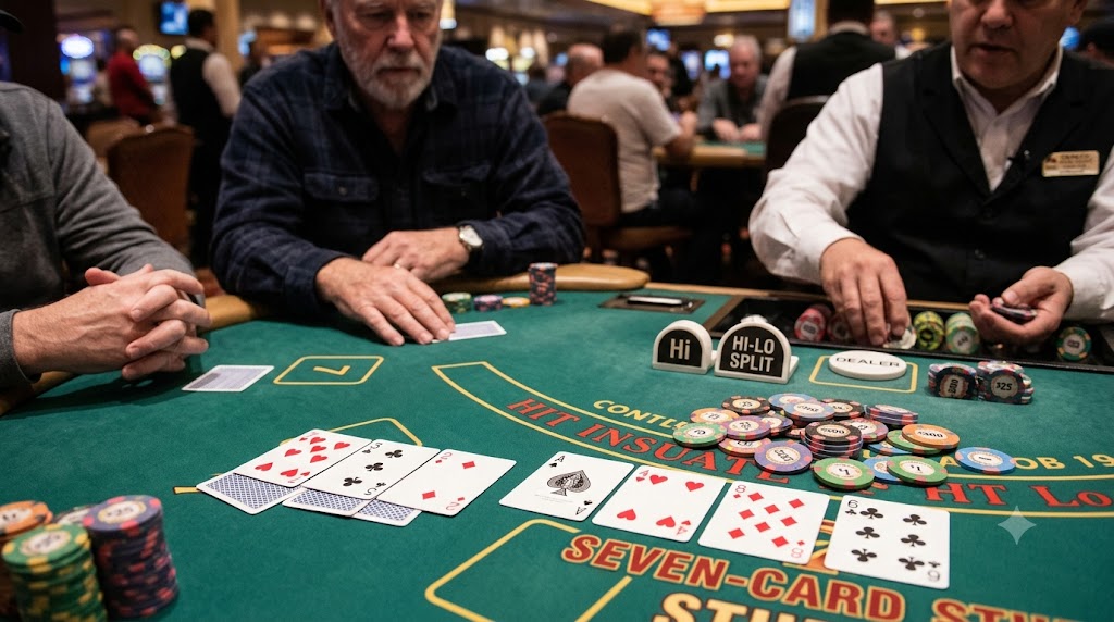 Seven Card Stud Hi-Lo: Komplett guide til regler, strategi og gevinster
