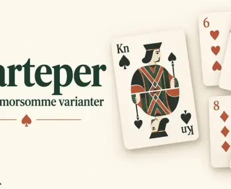 Illustrasjon av spar knekt ved siden av kortpar i hjerter og ruter, med teksten «Svarteper – Regler og morsomme varianter».